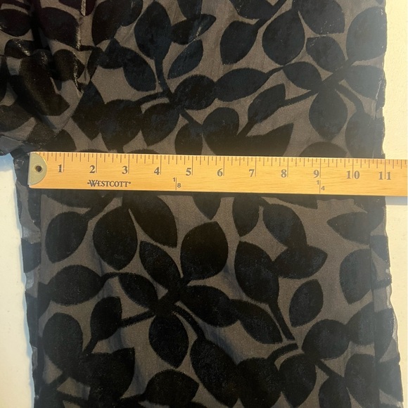Gretchen Scott Leaf Burnout Velvet Palazzo Pants Sheer Pull On Ankle Black XXS - Picture 11 of 14